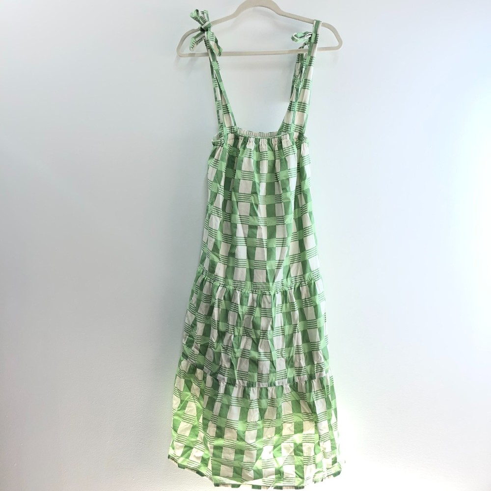 Green Check Midi Dress with Tie Straps